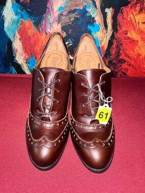 No.61 Born Brown Leather Wingtip Oxfords with Block Heel